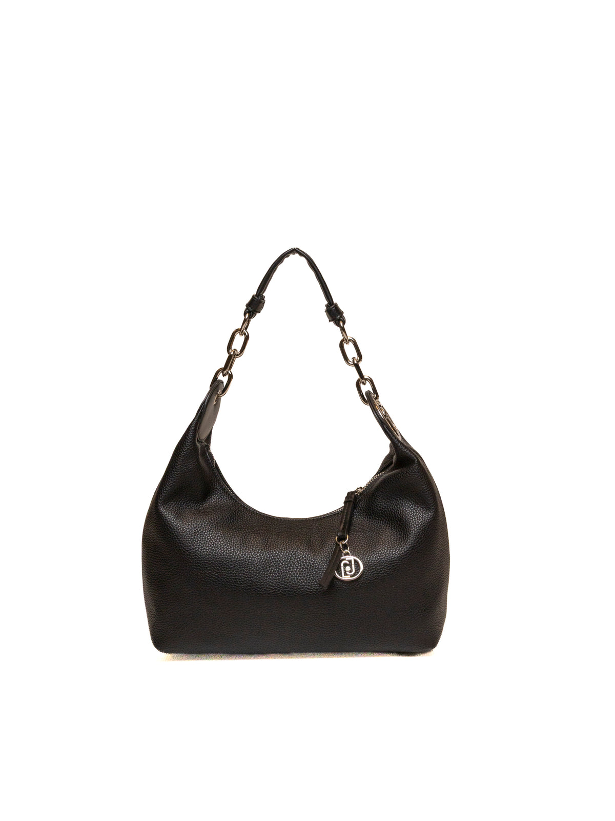 Borsa hobo Faiza nera Liu Jo vista frontale con ciondolo con logo e minuterie argentate