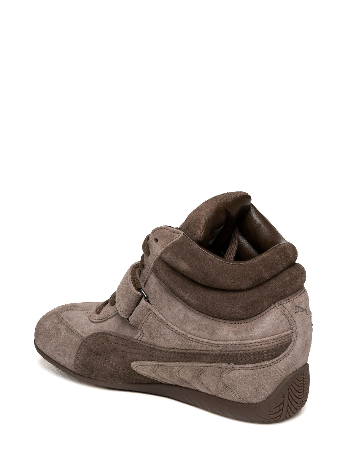 Sneaker alta in camoscio taupe e marrone Puma con tallone imbottito vista posteriore
