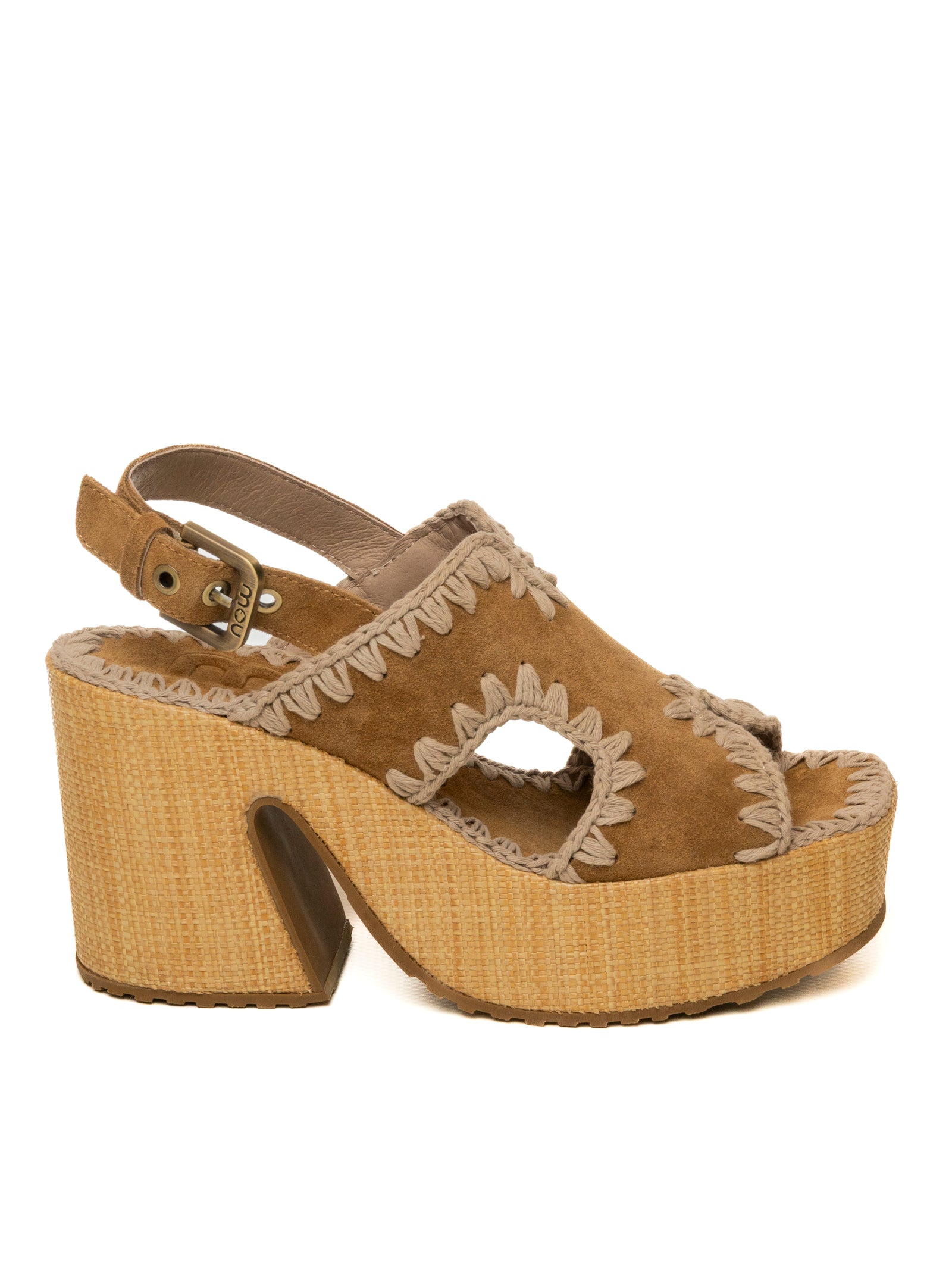 MOU Sandalo zeppa camoscio cognac 721002A RAFIA-COG