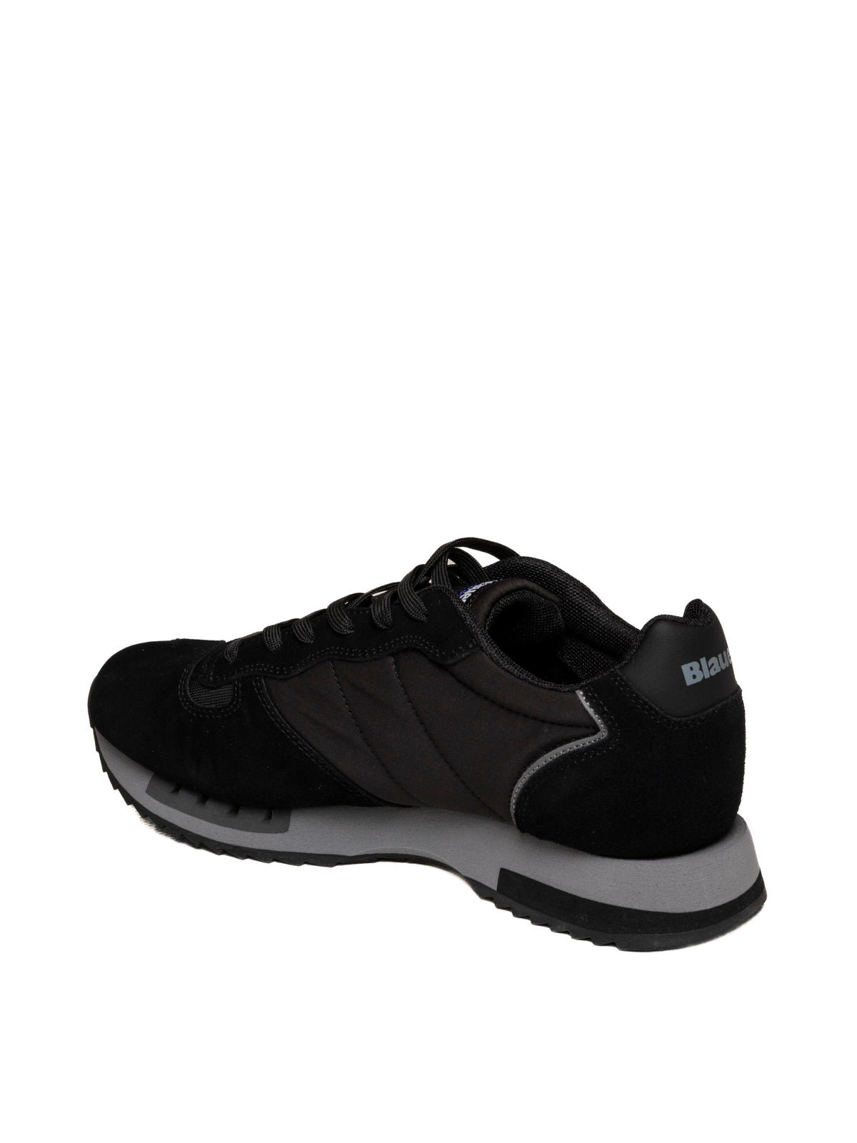 Sneaker running in camoscio nero Blauer vista tre quarti posteriore con dettaglio tallone