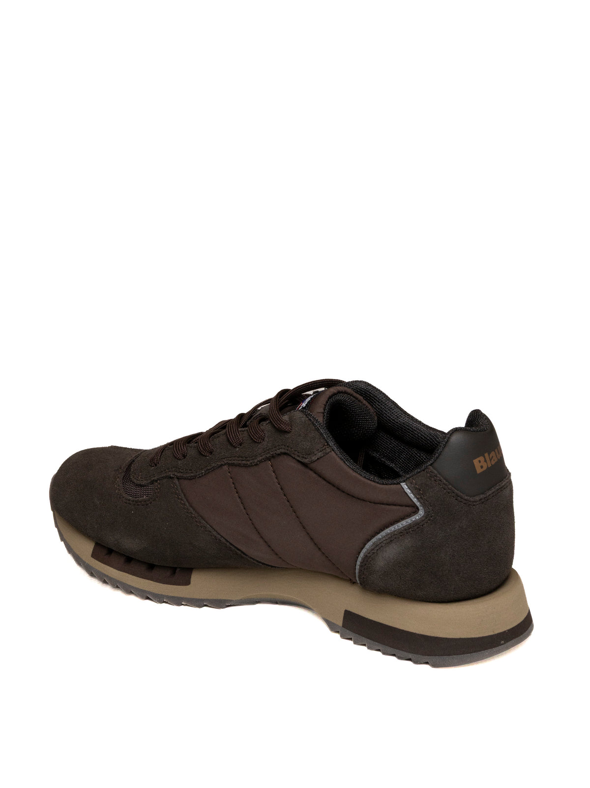 Sneaker in mesh e camoscio marrone Blauer vista posteriore con dettaglio del tallone