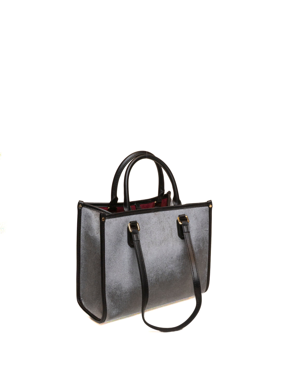 Borsa shopping in tessuto grigio MY-BEST BAG vista posteriore con manici e tracolla in pelle