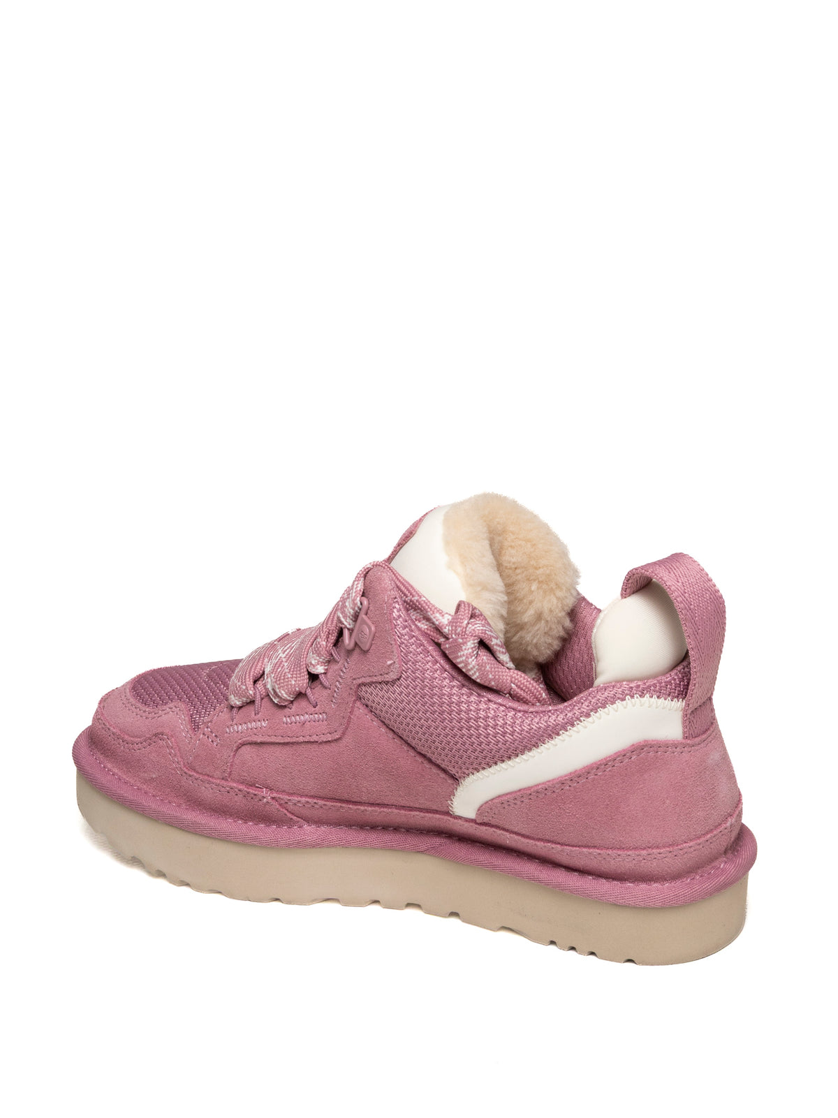 Sneaker Lowmel UGG rosa vista a tre quarti posteriore con dettaglio della fodera interna