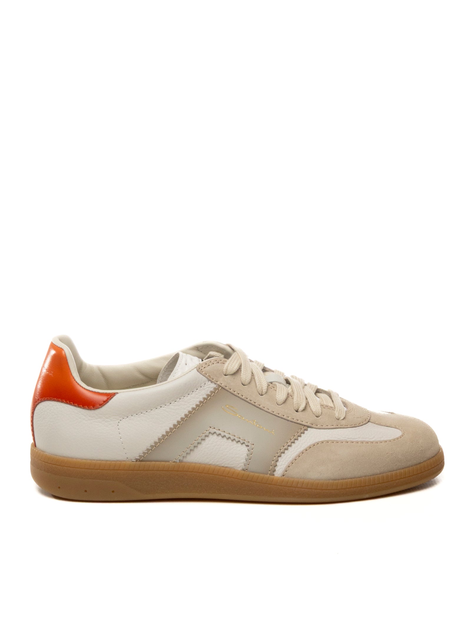 SANTONI Sneaker pelle bianco/arancio 21965 WHITE-185 